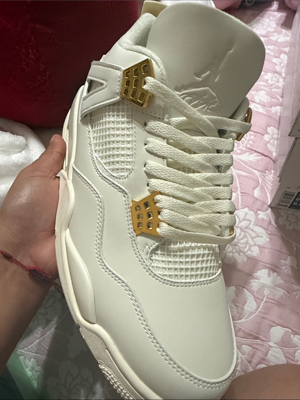 Jordan Cream and Gold Men's Retro Lace-Up Sneakers